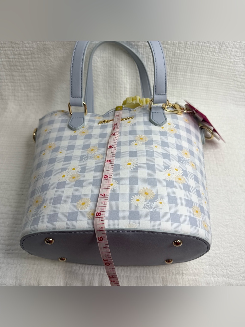 Betsey Johnson Blue Gingham Daisy XOBLOOM w/ Detachable Strap & Charm 🌼 - Picture 8 of 8
